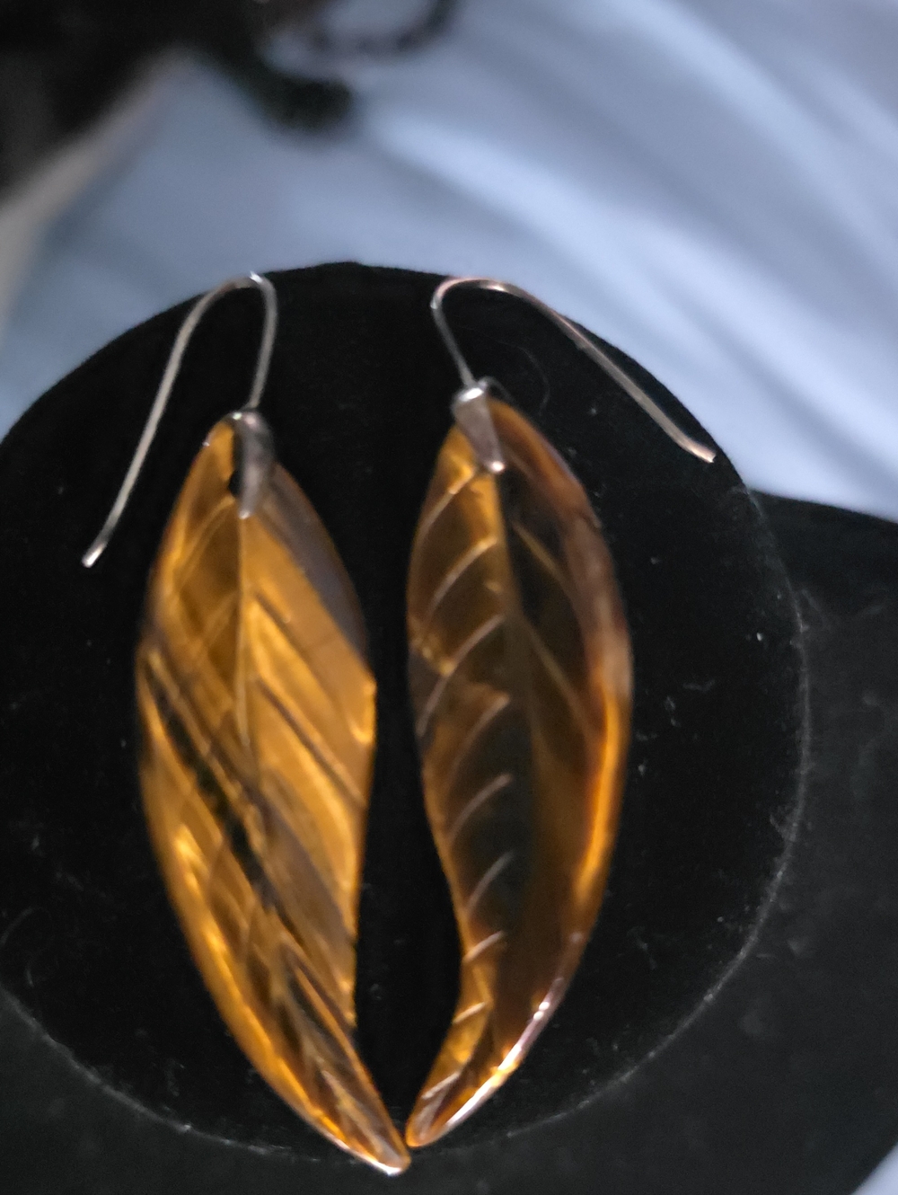 Tiger eye Leaf Glass Drop Earrings for Women